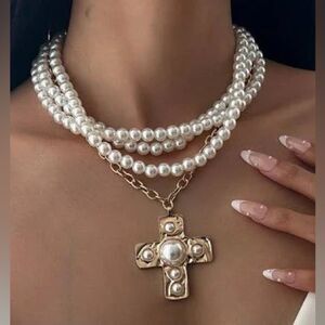 Pearl Cross Necklace N1758
